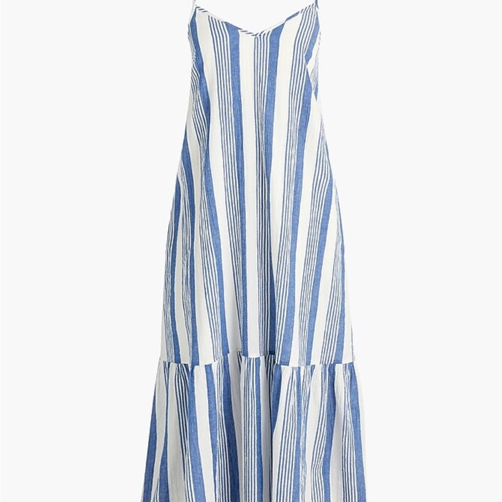 J. Crew Blue and White Ruffled Tiered Sundress